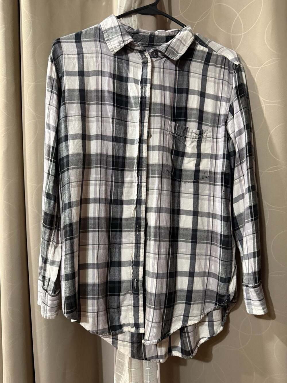 American Eagle Plaid Shirt Size S Oversized Fit Black White